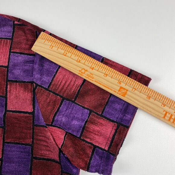 VTG 90's Notations Velvet Geometric Red Purple Womens XL Boxy Blouse Artsy Funky - Picture 11 of 11